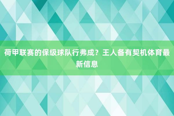 荷甲联赛的保级球队行弗成？王人备有契机体育最新信息